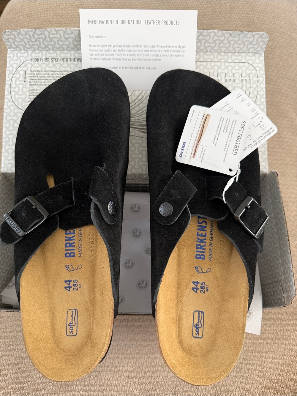 Birkenstock Boston Black Suede Soft Footbed Unisex Clogs EU 44
